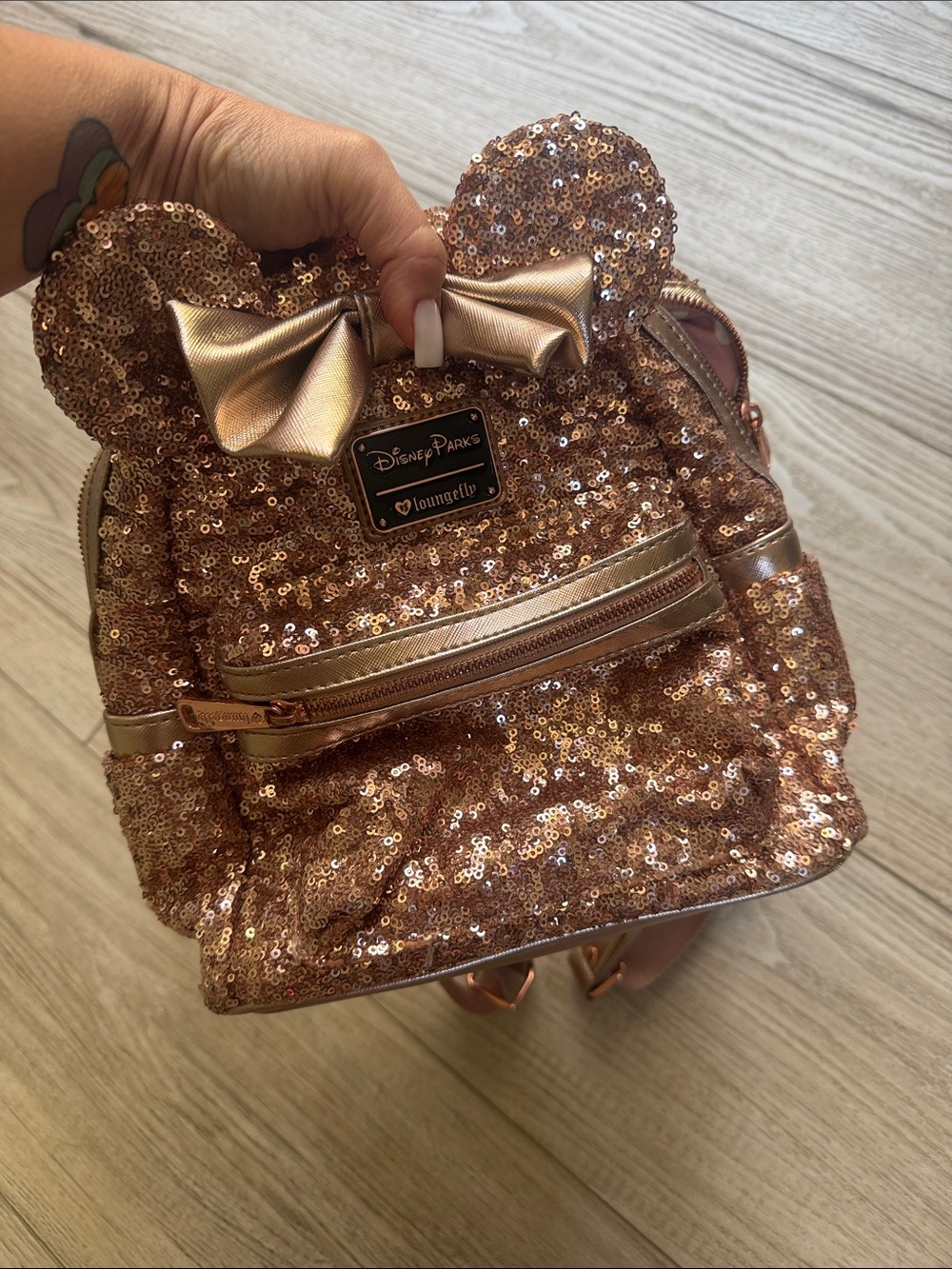Loungefly Rose Gold Sequin Minnie Mouse Mini Backpack